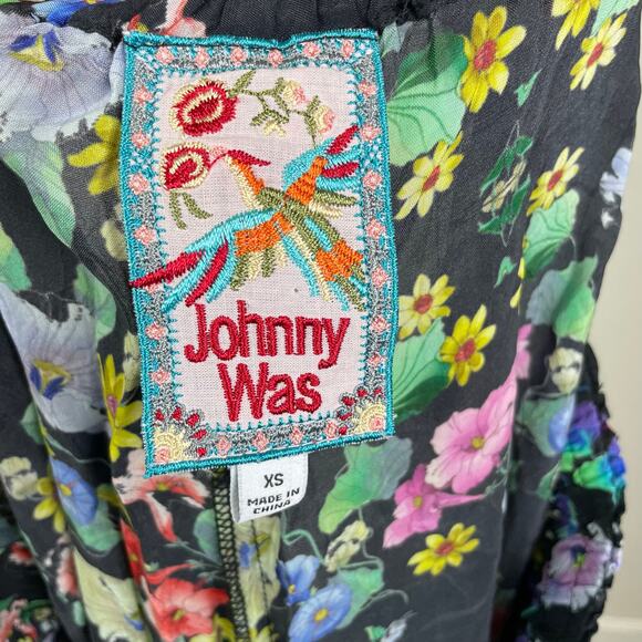 Johnny Was Black Floral Pull on Wide Leg Ruffle Pants XS - Picture 6 of 7